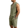 thumbnail image 6 of BVOFAR Mens 2 Piece Outfits Summer Casual Short Sets Comfy Lace Up Hippie Tank Tops and Drawstring Shorts Renaissance Medieval Tunic Beach Vacation 2 Piece Sets Army Green XXL, 6 of 10