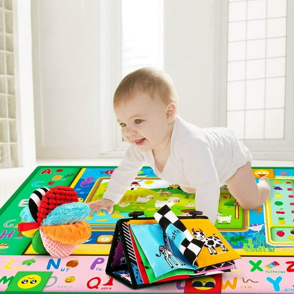 Baby Crawling Mat, Plush Crawling Mat ABC Game Mat, Large Extra Thick And Soft Non-Slip Mat, Baby Tummy Play Activity Mat Fitness Mat, Foldable Mat, Suitable for Children to Learn And Play