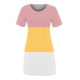 thumbnail image 3 of Besolor Summer Dresses for Women 2024 Color Block Crewneck Short Sleeve A-Line Flowy Beach Mini T-Shirt Dress, 3 of 4