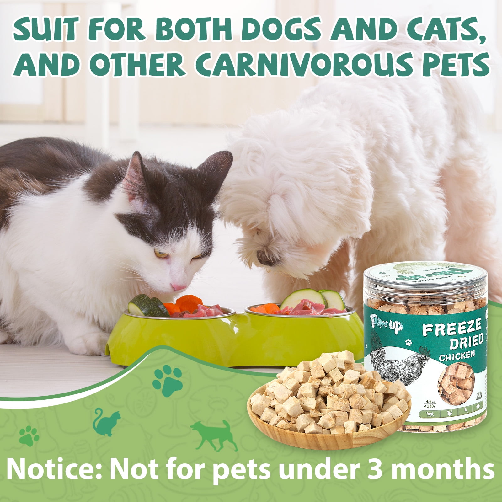 (2 pack) PAWUP Freeze Dried Chicken Treats for Dog and Cat, Single Ingredient Chicken Breast, Grain Free, High Protein Snacks for Training, 4.6oz