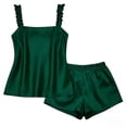 thumbnail image 4 of Bosfbaoi 2-Piece Pajamas for Women Set Satin Silk Womens Pajama Sets Ruffled Square Neck Strap Cami Top Elastic Waist Shorts Soft Loungewear Sleepwear, 4 of 5
