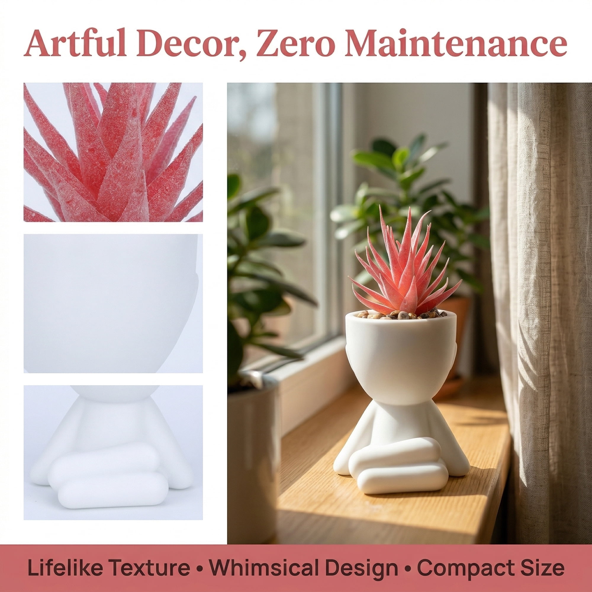 Unique Bargains Cute Humanoid Artificial Succulents 4.7" Spiky Aloe Pink
