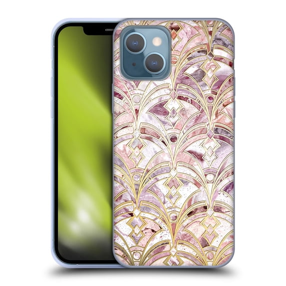 Head Case Designs Officially Licensed Micklyn Le Feuvre Marble Patterns Dusty Rose And Coral Art Deco Marbling Pattern Soft Gel Case Compatible with Apple iPhone 13