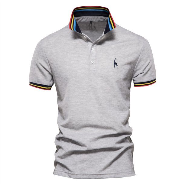 Nuevo Polo de verano para hombre, polos de manga corta con bordado de jirafa liso para hombre, camisas de moda con cuello levantado para hombre