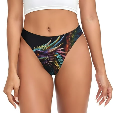 Rateoe Dragon with Colorful Tail Pattern Seamless Women Underwear Thongs No Show Ladies Thong No Line Breathable Comfortable Panties Undies for Women-X-Small