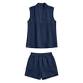 thumbnail image 6 of Ahabrexf Womens Linen 2 Piece Outfits, Shawl Collar Sleeveless V Neck Top Loose Casual Shorts Matching Set for Summer Vacation Daily Wear, 6 of 8