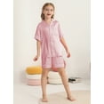 thumbnail image 5 of Usaibhir Unisex Satin Pajamas Set Girls Boys Button-Down Pjs Short Sleeve 2 Piece Sleepwear Kids Nightwear Teen Lounge Sets 4-14 Years, 5 of 8