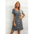 thumbnail image 2 of POSESHE Women's Camo Loose T-Shirt Dress, Round Neck Print Roll Sleeve Dresses, 2 of 5
