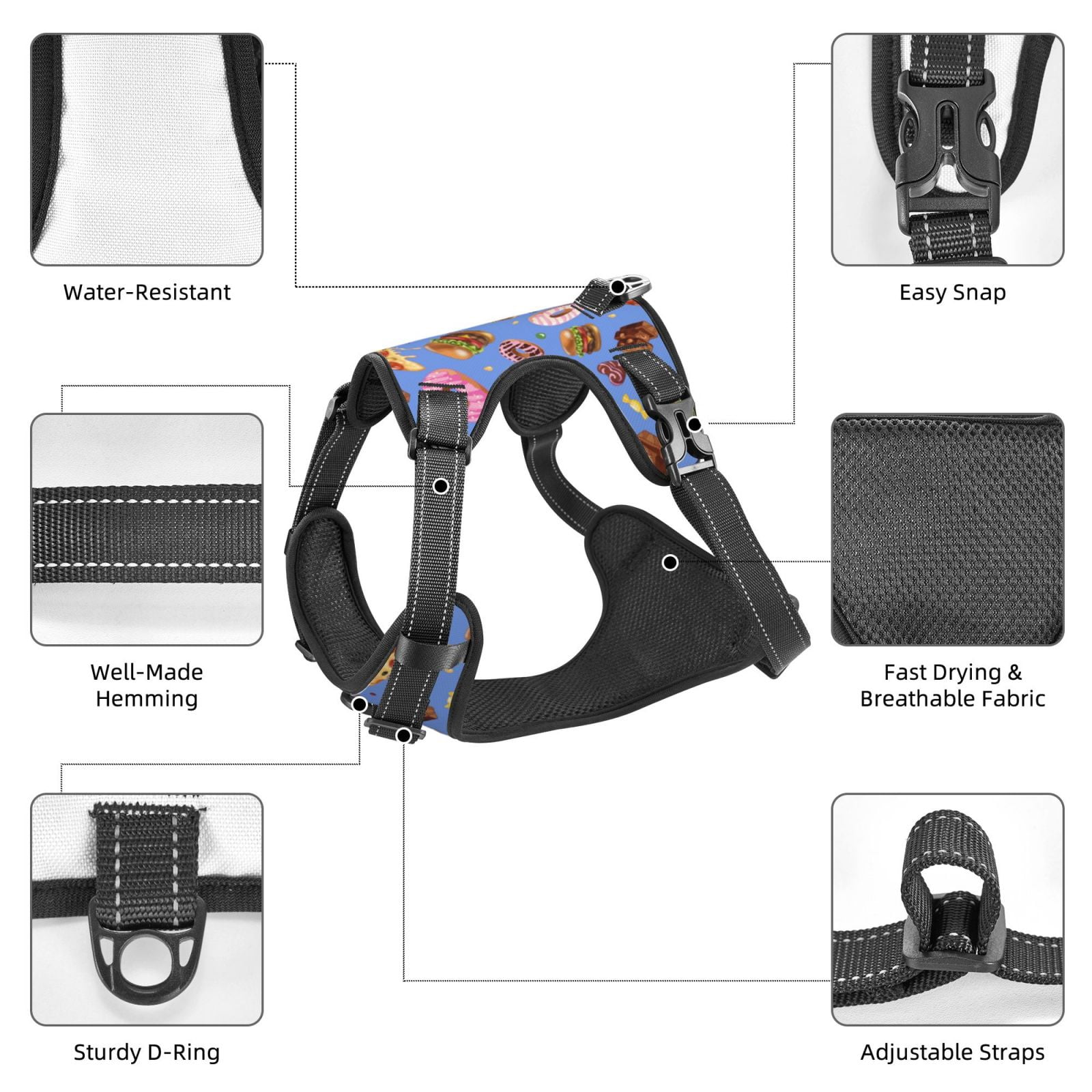 Vsdgher Fastfoods Dog Harness, No-Pull Pet Harness, Dog Vest, Pet Vest for Small to Large Dogs-Small