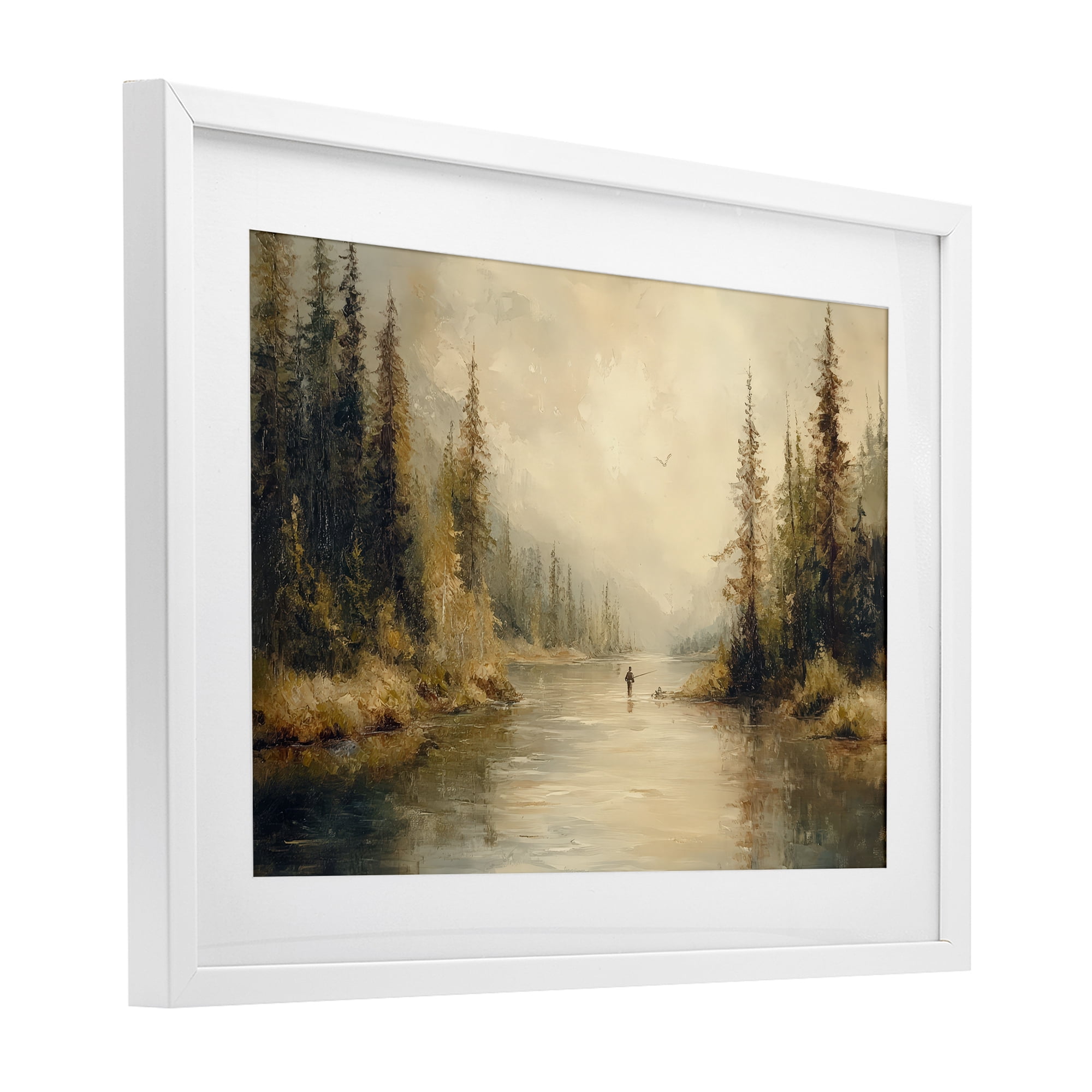 Stupell Industries Fly Fisher at Misty River White Framed Print Under Glass, design by Petal Prints Design