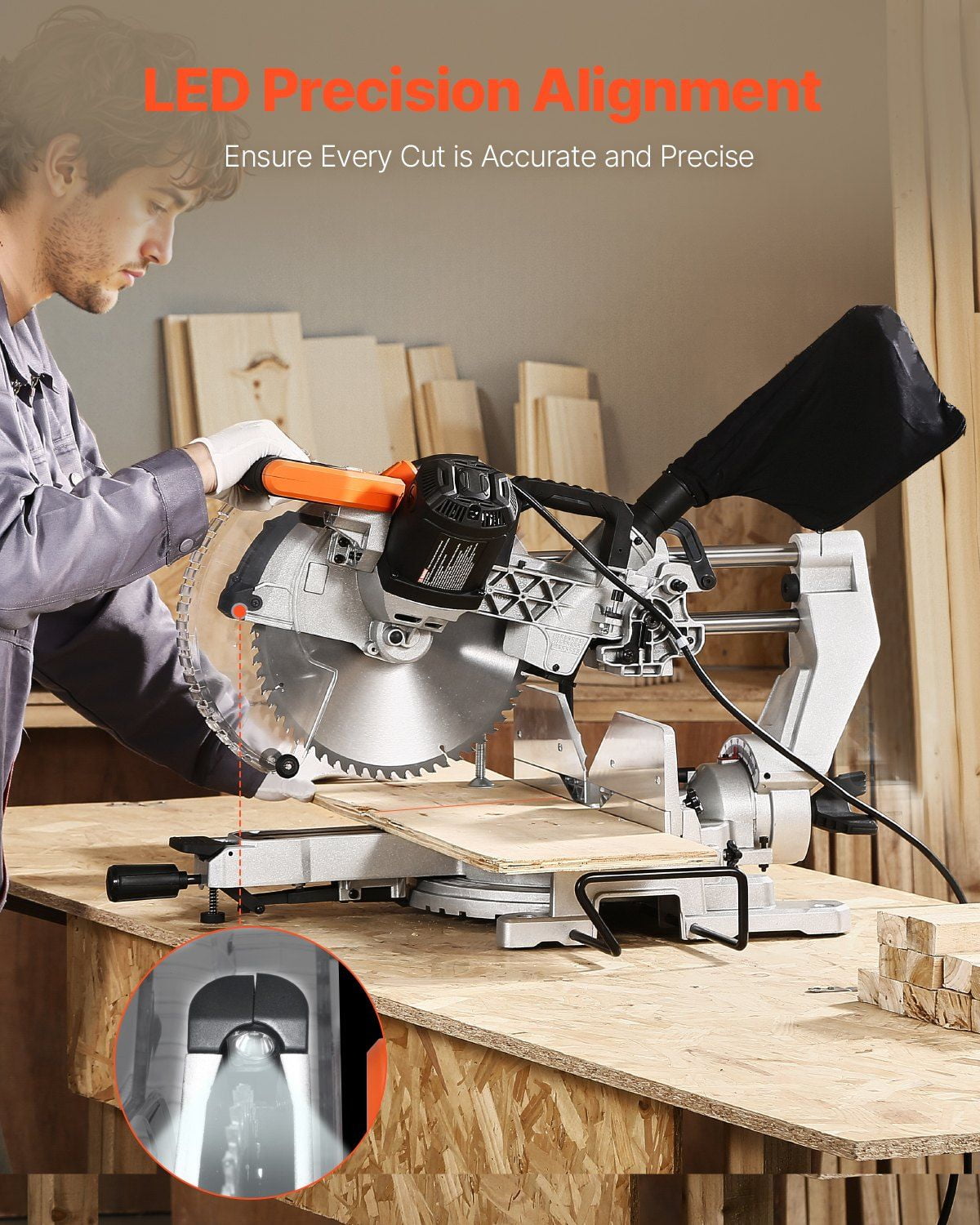 15 Amp Corded Sliding Compound Miter Saw, 12-Inch Blade, Double Bevel, 60-Tooth for Professional Use