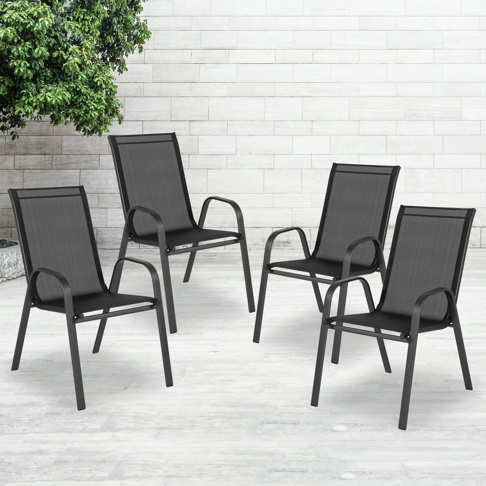 4 Pack Black Outdoor Stack Chair with Flex Comfort Material Patio