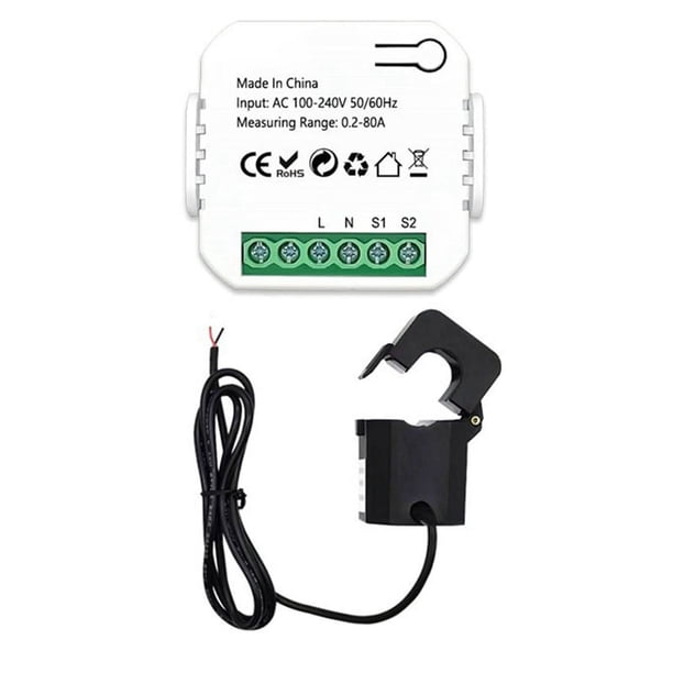 Medidor de energía Tuya Smart Life ZigBee de 80 A con pinza transformadora de corriente Monitor de potencia KWh Estadísticas de electricidad 110 V 240 V