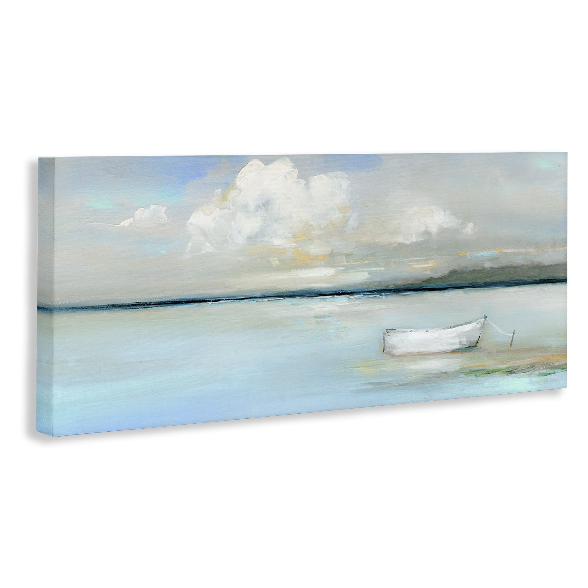 Stupell Industries Quiet Boat Docked Landscape Painting Gallery Wrapped Canvas Art Print Wall Art, 30 x 13