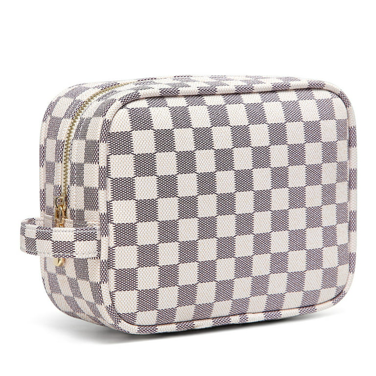 T.sheep Makeup Bag Checkered Cosmetic Bag Large Travel Toiletry Organizer for Women,Cosmetics,Makeup Tools,White, Size: Large Size