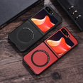 thumbnail image 2 of Dteck Magnetic for Samsung Z Flip 6 Case, Shockproof PU Leather Slim Hard Support Wireless Charging Protective Cover, Black, 2 of 6