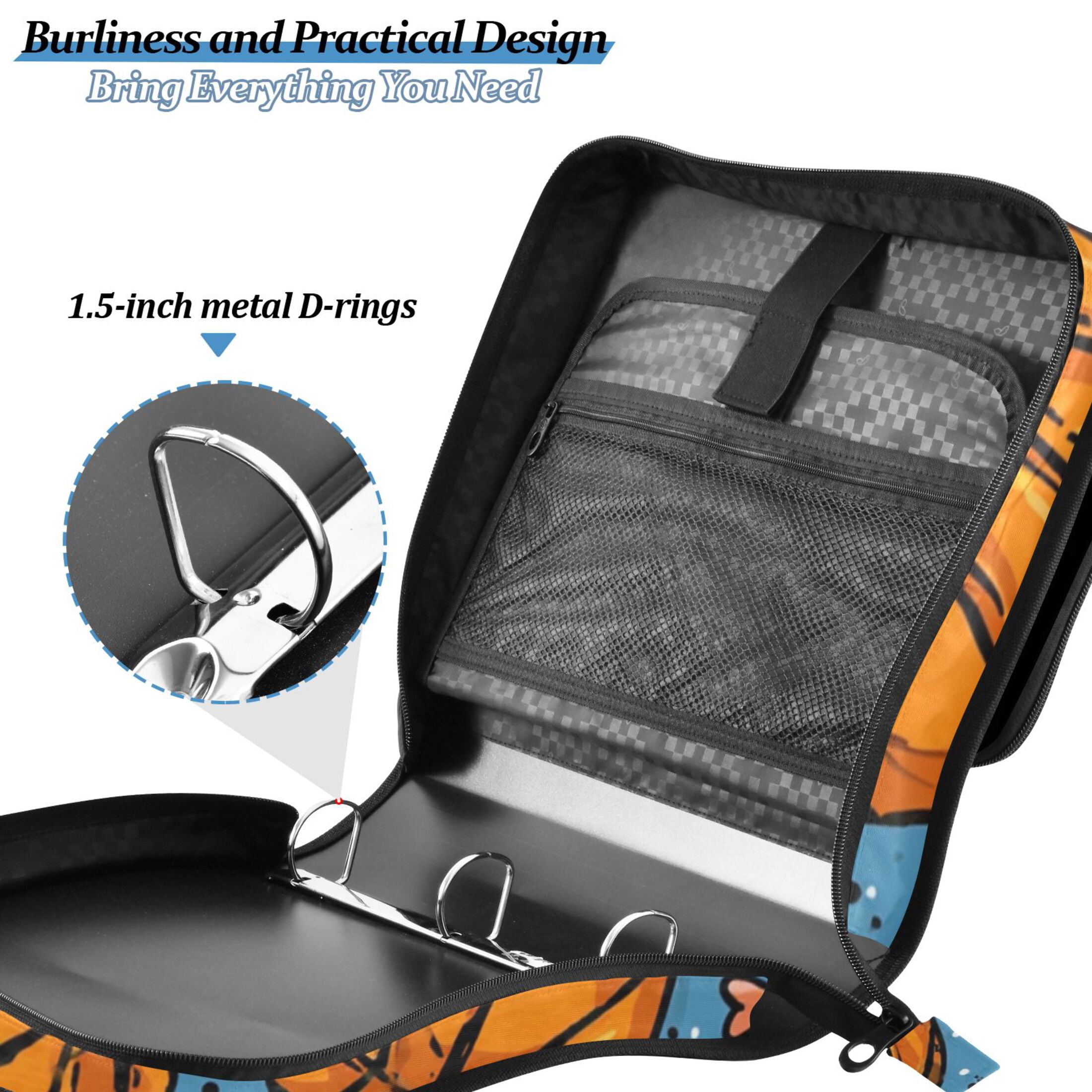 Zipper Binder Basketball Love 1.5 Inch Binder Folder Bag with Shoulder Strap and Handle