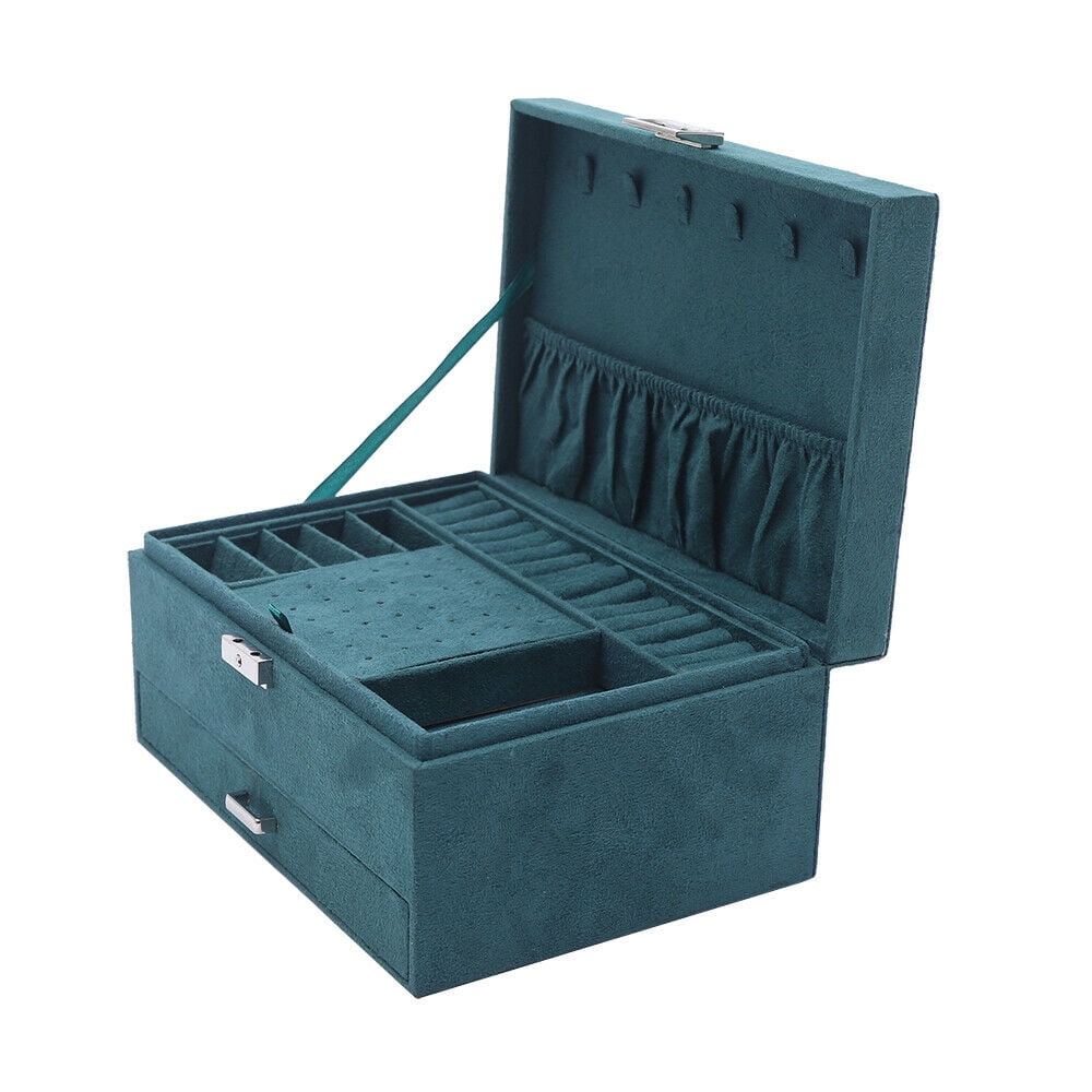 Mkyiongou 3 Layer Jewelry Box Necklaces Rings Earrings Organizer Flannel Storage Case Gift