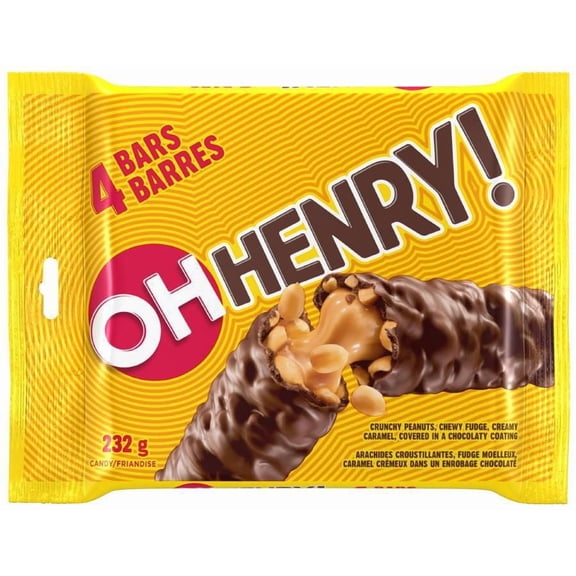 Barres chocolatées standards OH HENRY! Chaque barre est emballée individuellement par souci de commodité et de fraîcheur, 232 g