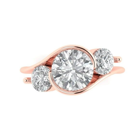 Clara Pucci 14K Rose Gold 3.5ct Clear Three-Stone Ring for Women