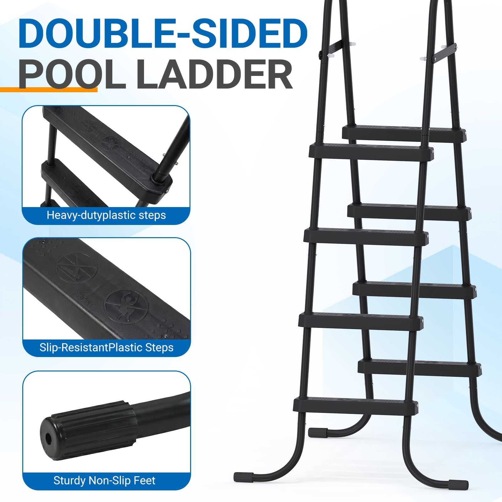 Zimtown 4-Step Pool Ladder, 52 Inch Above Ground Swimming Pool Ladder with Black Metal Frame & Black Steps, Heavy-Duty Entry Ladder