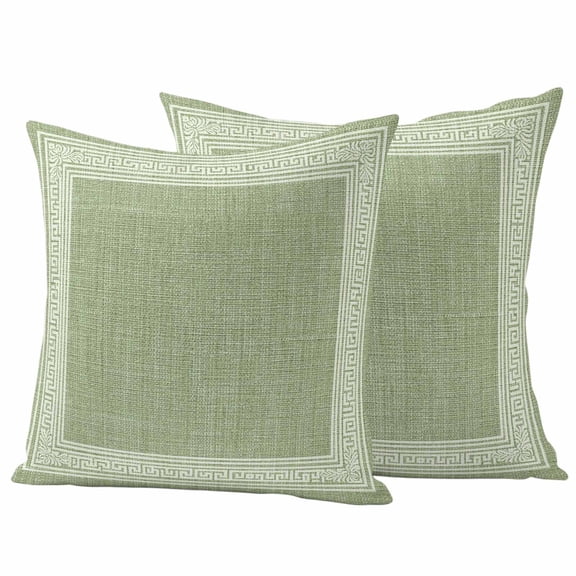 Outdoor Waterproof Pillow Covers Green Back Pattern Retro Linen Decorative Throw Pillow Protectors,Pillowcase Cushion Cases for Patio Sofa Garden Couch,16x16in,Pack of 2