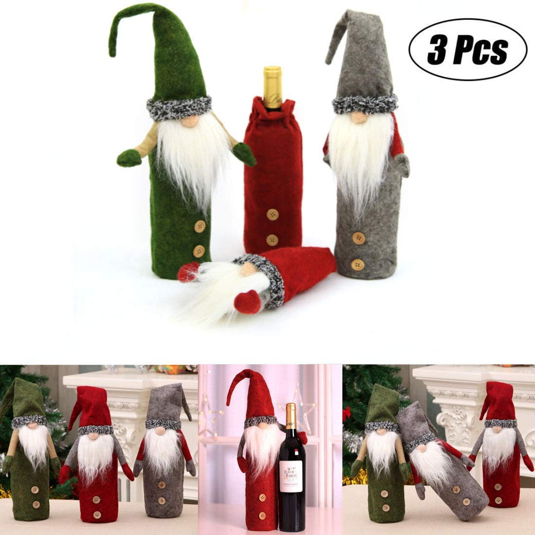 Christmas Wine Bottle Cover Bag Gnome Wine Bottle Topper Xmas Dinner Table Decor