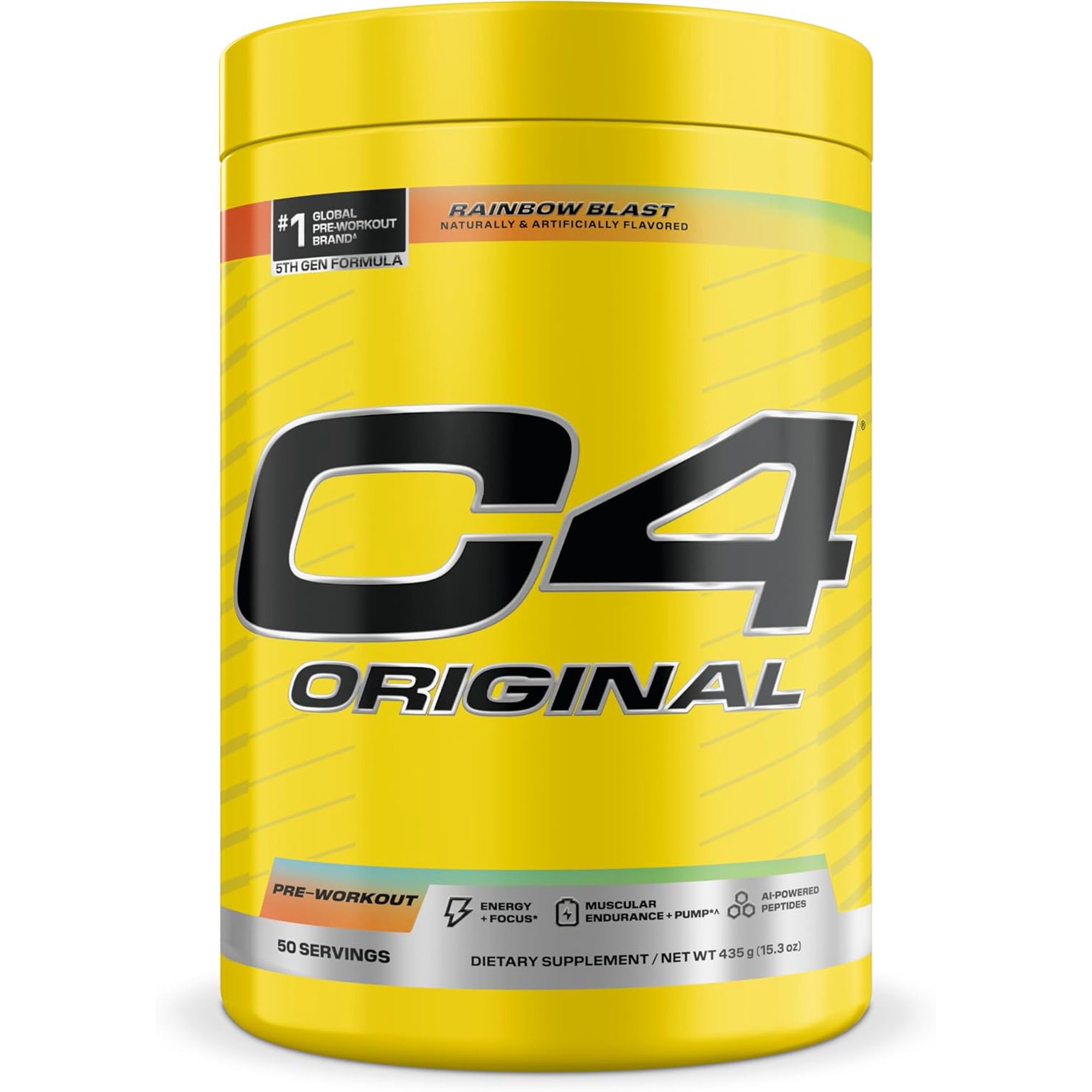 C4 Original Pre Workout Powder, 200mg Caffeine Energy Formula with Beta Alanine & Creatine for Endurance, Focus & Performance, Zero Sugar Preworkout for Men & Women – Rainbow Blast, 50 Servings