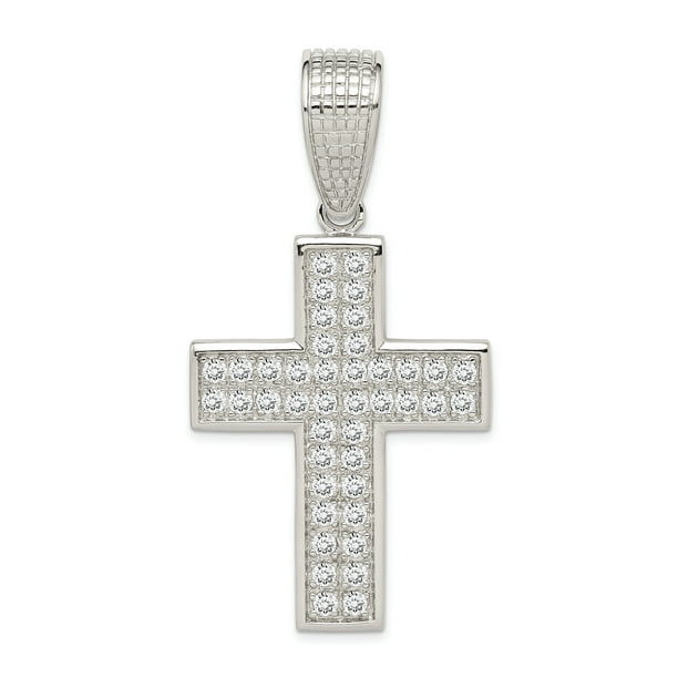 925 Sterling Silver Cubic Zirconia Cz Cross Necklace Charm Pendant  Religious Latin
