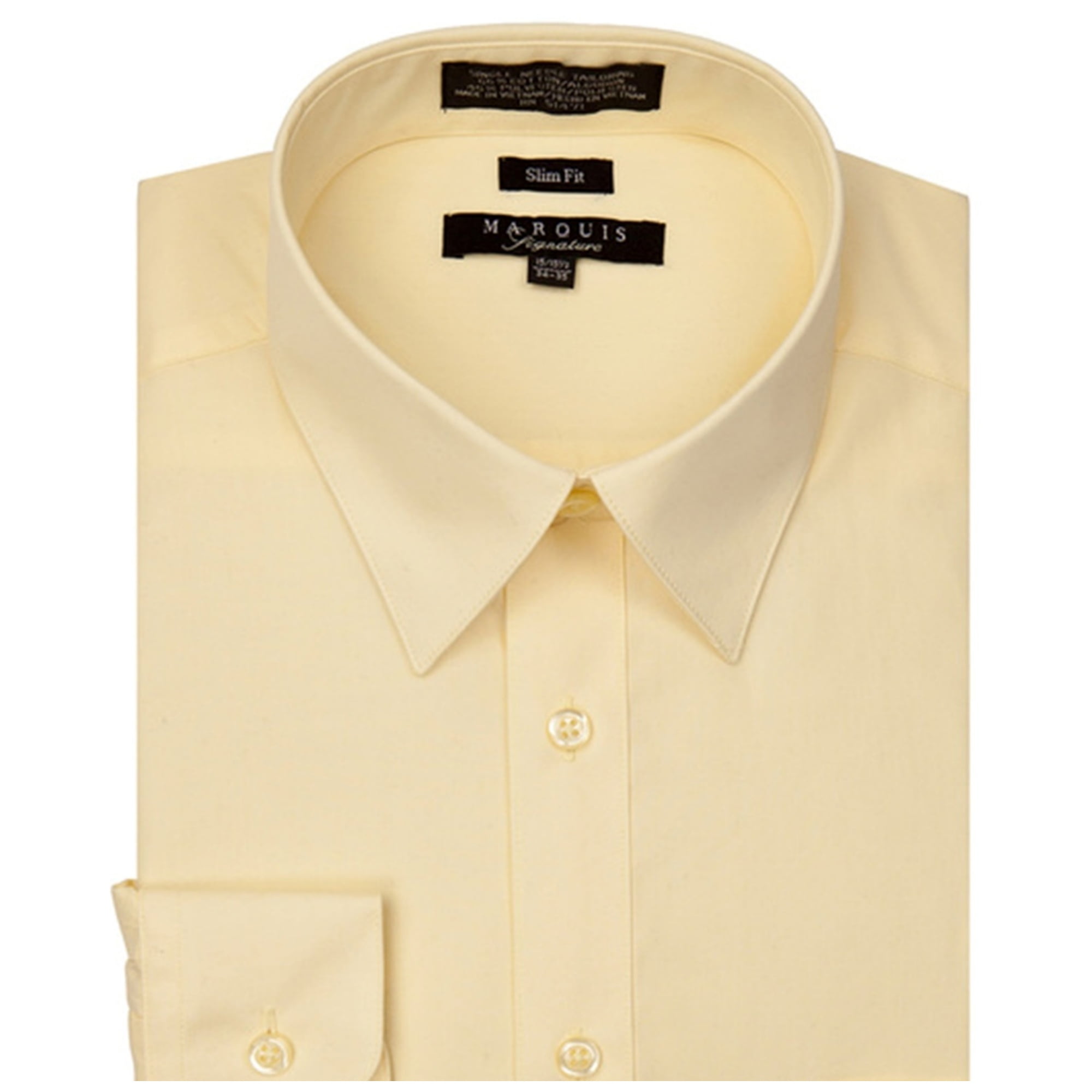 Marquis Men's Banana Yellow Long Sleeve Slim Fit Dress Shirt N 16.5, S 34-35 -