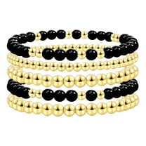 Avaner Gold Beaded Bracelets for Women White Black Beads Bracelets Gold Filled Bead Ball Stretch Elastic Stackable Layered Sets Trendy Dainty Jewelry