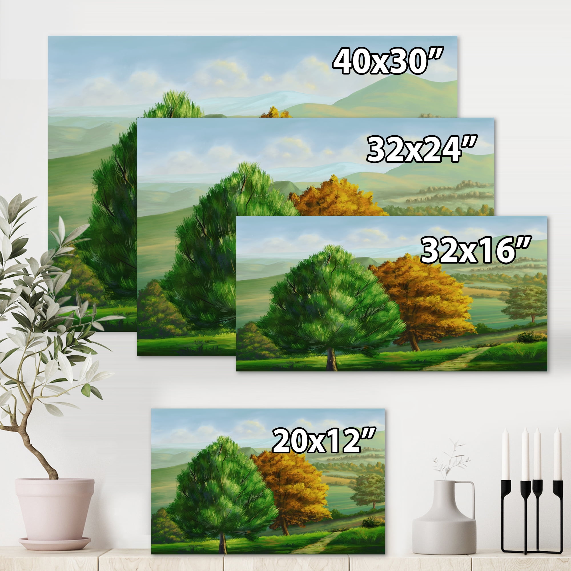 Designart ' VIbrant Trees With Country Scenery ' Traditional Canvas Wall Art Print