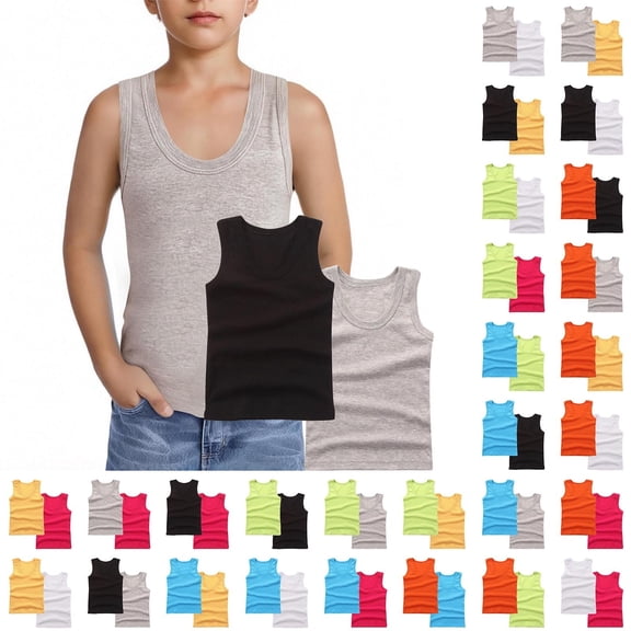 Bixock Toddler Boys Girls Summer Tank Top,Kids Casual Tank Tops,Children 2 Pack Solid Color Crew Neck Tank Tops for Boys and Girls Sleeveless Casual Tops