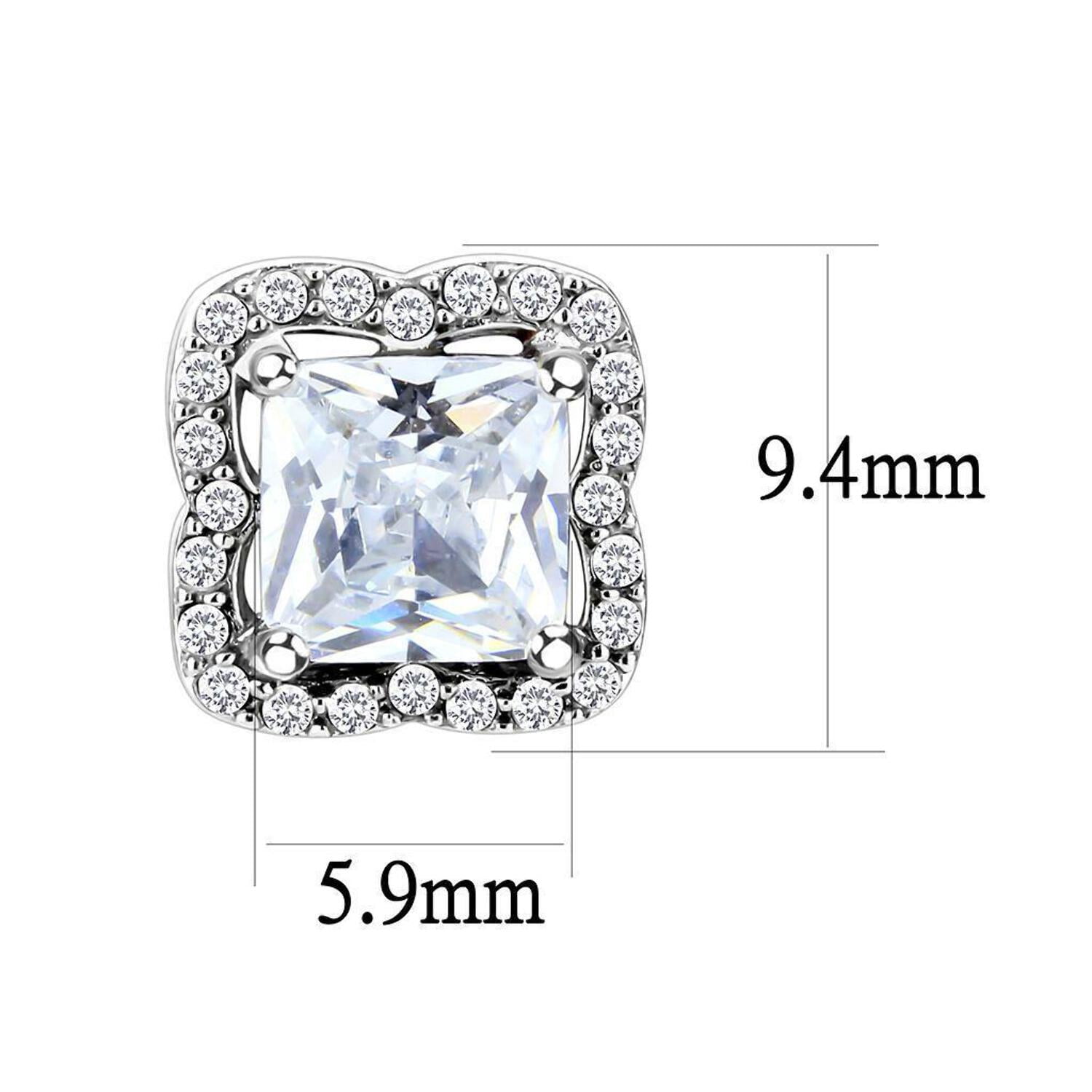 DA081 - High polished (no plating) Stainless Steel Earrings with AAA Grade CZ in Clear