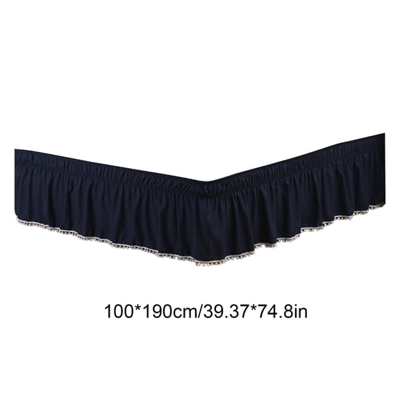 huayou Bed Skirt, Navy Elastic Ruffle Pom Pom Trim Bed Wrap 39.37x74.8 Inch Non Slip Dust Cover Bed Valance for Bedroom Home Decoration