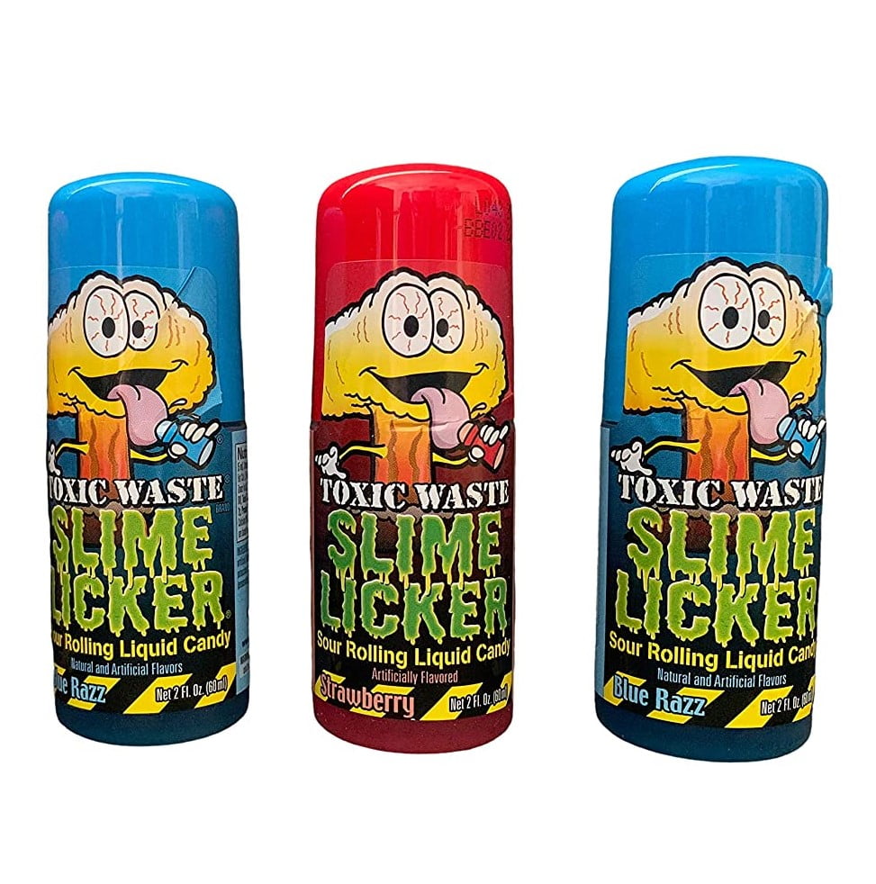 3 Pack Slime Licker Bundle of Sour Rolling Liquid Candy One Strawberry and Two Blue Razz