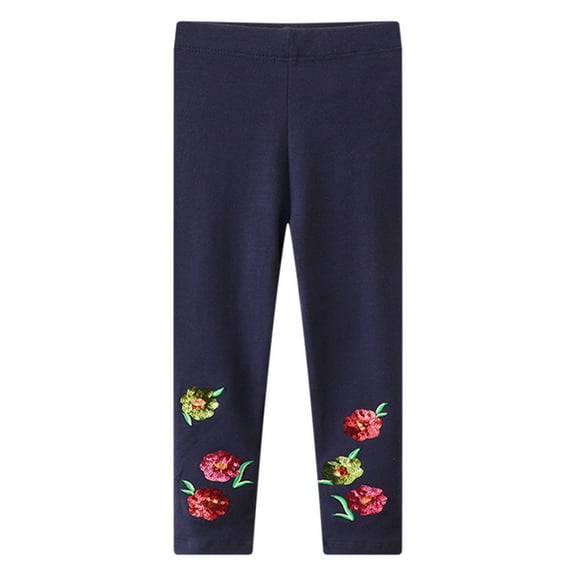 Entyinea Girls Running Pants Basic School Cotton Footless Leggings for Toddler Dark Blue 3T