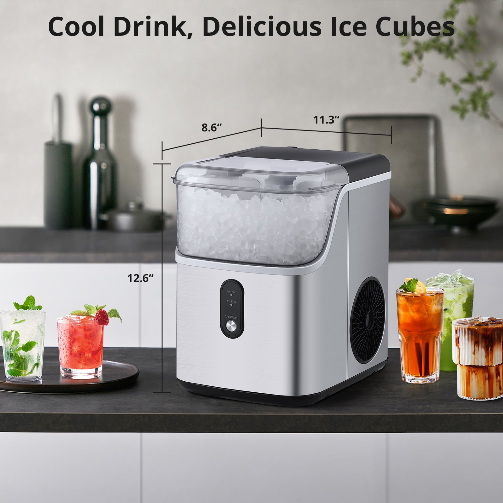 WildBreak Ice Maker HZB-15NB, 36 Lbs/24 hours, Soft Chewable Ice, 310 Watt, Silver