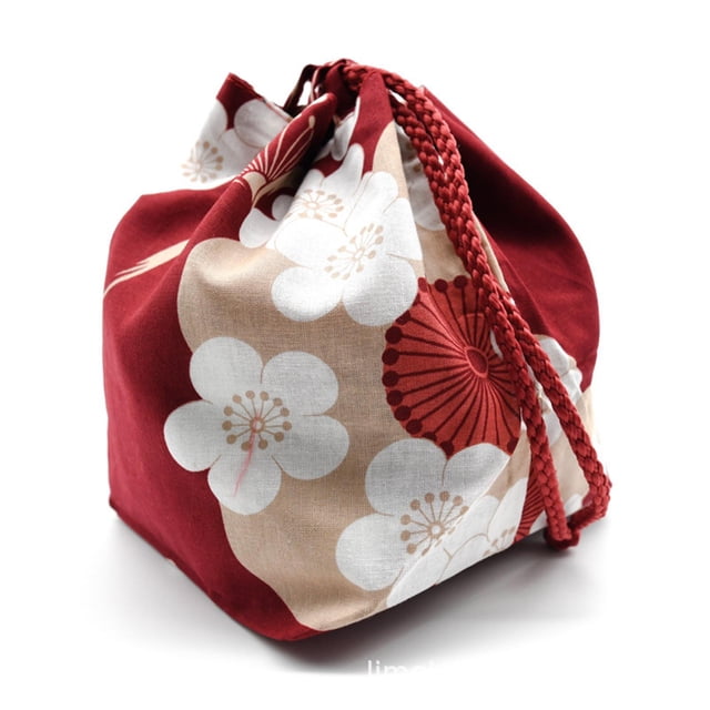 con cordón japonés portátil para mujeres, niñas, , kimono, monedero cosmético, , bolsa de almuerzo escolar para oficina, - Vino rojo BLESIY Bolsa japonesa con cordón