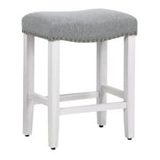 WestinTrends 24" Inch Upholstered Kitchen Bar Stool with Nailhead Trim, Antique White/Gray