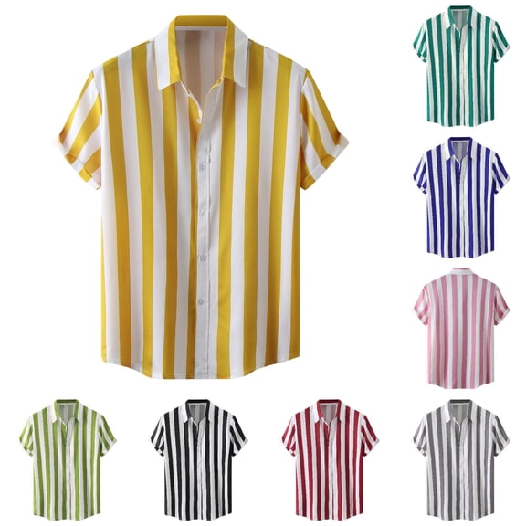 LIIPEE Fashion Stripes Graphic Button Up Shirts For Boys Short Sleeve Turn Down Collar Beach Shirt Kids Casual Cute Summer Tops,7-8 Years