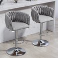 thumbnail image 2 of Adjustable Height Swivel Bar Stools Set of 2 with 360 Degree Rotation Anti Slip Base for Kitchen Island Home Bar Gray Velvet Upholstery, 2 of 7