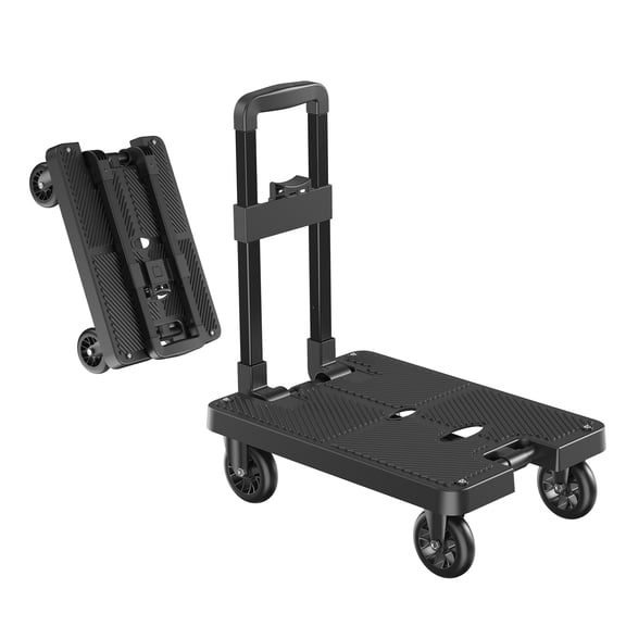 OUKITEL FFPOWER Folding Hand Truck, Foldable Dolly Cart for Moving, 200lbs Heavy Duty Luggage Cart, Portable Platform Cart Collapsible Dolly with 4 Wheels for Travel House Office Moving