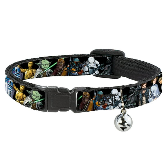 Star Wars Breakaway Cat Collar With Bell, Plastic Clip, Easy Adjustable, Star Wars Classic Character Poses Black, 8.5 to 12 Inches 0.5 Inch Wide