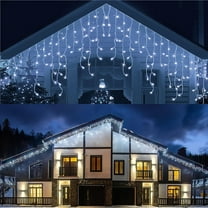 360 LED Christmas Icicle Lights, 29.5 FT 8 Modes Curtain Fairy Icicle String Lights with 60 Drops, Led Christmas Twinkle Lights for Holiday, Party, Wedding, Eaves, Christmas Decorations, White