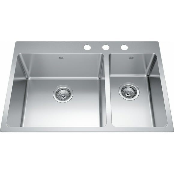 Franke Kindred Brookmore Double Bowl Kitchen Sink, 31-in x 21-in, Drop-in, Stainless Steel, Pearl Finish