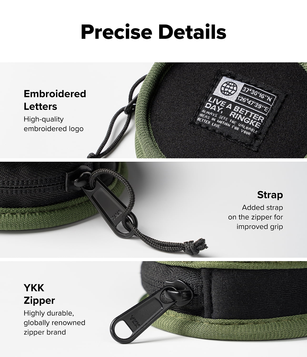 Ringke Tambourine Bag for Universal Earphone AirPods Pro Galaxy Buds Cards, Durable Small Round Carrying Mini Pouch with Key Ring Accessories - Olive Green