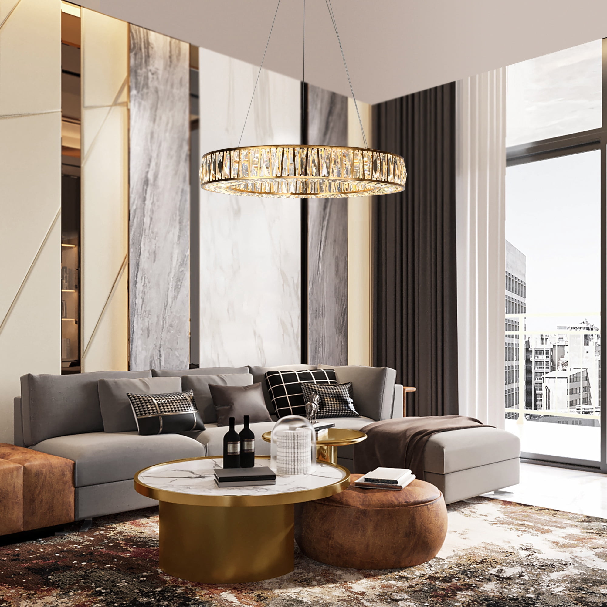 LNC Laycantonic 1 -Light Polished Brass Glam Integrated LED Crystal For Use in Bedrooms, Dining Rooms, Foyers, Kitchens, Living Rooms Chandelier