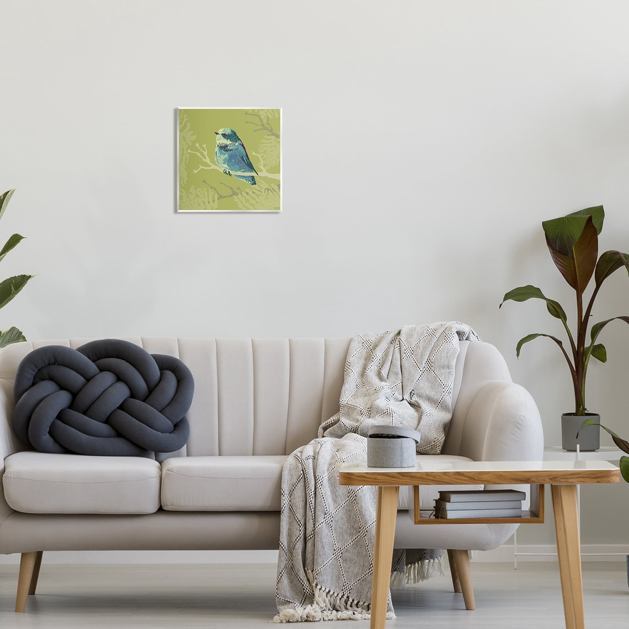 Stupell Industries Small Blue Bird Perched Modern Layered Botanicals Graphic Art Unframed Art Print Wall Art, Design by Verbrugge Watercolor