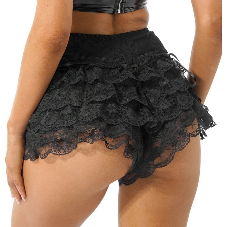 TiaoBug Women's Layered Ruffle Floral Lace Bloomer Shorts